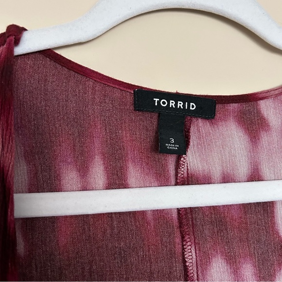 Torrid Women’s Red Tie Dye Gauze Long Sleeve Open Front Cardigan - Picture 6 of 14
